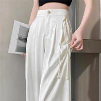 Chinese Style Jacquard Wide Leg Satin Pants for Ladies Luxury Solid Office Lady Ladies's Daily Loose Pants Female XS