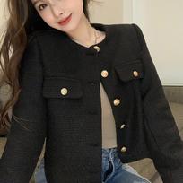 Slim Tweed Cropped Jacket Button Elegant Short Coats Chic Cardigan Coat  Spring Autumn M