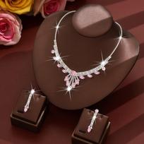 Fashion Crystal Drop Necklace Earrings Set Rhinestones Inlaid Bridal Wedding Jewelry  Party