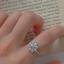 S925 Sterling Silver Sunflower Smile Face Ring, Adjustable Open Design for Women Adjustable Open