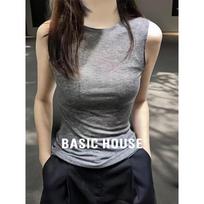 Basic House Women's Slim-Fit Ribbed Round Neck Sleeveless Vest L