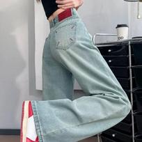 High Waist Light Color Wide Leg Jeans Women Summer New Embroidery Loose Straight  Pants M