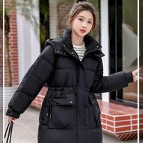 Winter Thickened Hooded Down Cotton Coat Fashion Slim Fit Waist Warm Padded Jacket Outwear M