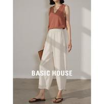 Basic House Women's 100% Linen Loose Cropped Wide-Leg Pants S