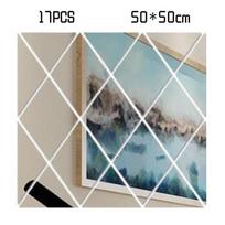 Factory Wholesale Cross-border Diamond Combination Living Room Tv Sofa Background Wall Acrylic Mirror Decorative Wall Sticker 17PCS 50*50cm/19.69*19.69in