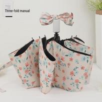Xiaobu Forest French Style Manual Folding Sun and Rain Umbrella with Small Red Flowers