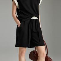 Women's Cotton Blend Color Block Wide-Leg Shorts L