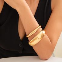 IngeSight.Z 2Pcs Exaggerated Smooth Metal  Big Wide Bracelet Retro Aesthetics Gold Color Bracelet Women's African Tribal Jewelry