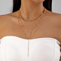 Sparkling Cross Layered Necklace for Women Vintage Baroque Rhinestone Stackable Necklace Set Party Jewelry Accessories