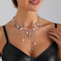 Fashion Shiny Crystal Pearl Cross Choker Necklaces for Women Creative Temperament Unique Charm Necklace Party Wedding Jewelry