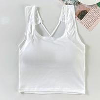Xiaohongshu Pure Cotton Camisole with Built-in Bra, Cross Back Square Neck Crop Top for Women One Size (80-118)