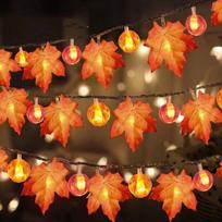 33FT 80LEDs Halloween Fairy String Lights Pumpkin Maple Leaf Shaped Decorative Hanging Lights Warm Type 2