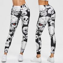 HS Women Skull Print sportiniai antblauzdžiai jogos treniruotės treniruoklių salė sportinės kelnės tamprios kelnės S