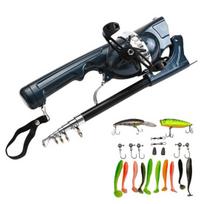 Folding Fishing Rod with Spinning Reel Built-in 80M Line Ergonomic Handle Portable Telescopic Fishing Pole Outdoor Fishing Accessories B