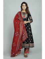 Women Anarkali Rayon Kurta Pant Dupatta Set Indian Bollywood Top Tunic Kurti Designer M