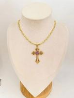Light Luxury Retro Popular Diamond-Encrusted Mother-Of-Pearl Opal Cross Pendant Necklace, Suitable For Women'S Daily Wear