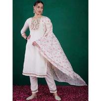Indian Women Schiffli Cotton Kurta Set Bollywood Wedding Wear Top Kurti Pant Set VCH-2147 M-38