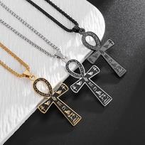 Ancient Egyptian Symbol Anka Cross Titanium Steel Necklace Black