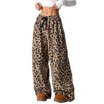 Moteriškos kasdienės kelnės, elastingas juosmuo, raištelis, pižamos apačia, leopardo raštas, plačios klešnės, laisvalaikio kelnės M