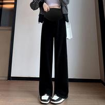 Maternity straight-leg pants fleece thickened wide-leg pants winter cotton lint casual versatile belly support pants thin trousers M