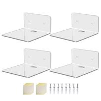 Clear Acrylic Floating Shelves Adhesive Display Shelf with Cable Clips Floating Stylish Storage Rack for Living Room 1