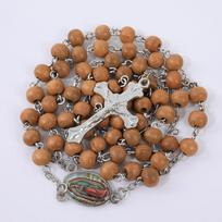 Wood Rosary Necklace For Women Men Religious Virgin Mary Cross Pendant 6MM Long Beads Chain Catholic Prayer Party Jewelry