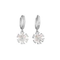 Sparkling Zircon Flower Drop Earrings for Women Silver Color Crystal Inlaid Hoop Earrings Elegant Wedding Party  Gift