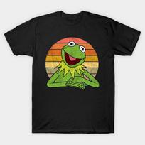Men Black Print T-shirt Kermit The Frog No-Cut Transfer Paper Print Cotton Tshirt 2XL juoda