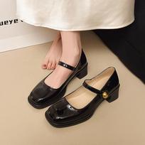 Women Pumps 2026 New Mary Jane Shoes for Women Big Size Belt Buckle Small Leather Shoes for Women Thick Heels High Heels Shoes 35