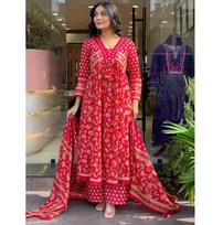 Women Bollywood Party Wear Printed Cotton Kurti Salwar Suit Indian Designer Top Tunic Salwar Kameez Set M