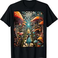 Alice in Wonderland Trippy Mushroom Forest Path T-Shirt S juoda