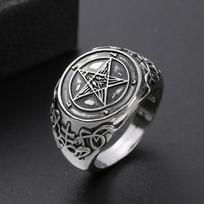 Satanic Baphomet Goat Head Ring with Inverted Pentagram Band Gothic Jewelry for Men Women no. 11