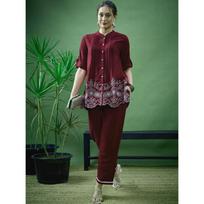 Designer Pakistani Cotton Kurti Pant Set Indian Women Ethnic Top Kurta Cord Set L-40