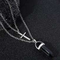 Hexagon Cross Pendant Choker for Women, Natural Stone Crystal Necklace, Bohemian Collarbone Layered Jewelry Gift