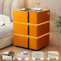 Solid Wood Smart Bedside Table with Wireless Charging, Modern Minimalist Design, Three-Layer Storage, Floor-Standing for Small Apartments. 40x40x62cm