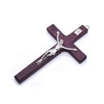 1pc Handmade Wooden Cross Christ Statue Religious Prayer Hand Holding Cross Pendant
