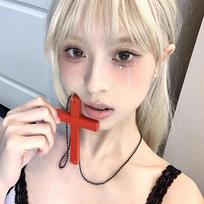 Fashion Punk Gothic Wood Cross Pendants Necklace for Women Black White Red Cross Choker Hip Hop Necklace Sweater Chain Gifts