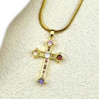 New Fashion Cross Pendant Necklace For Women Men Stainless Steel Gold Color Colorful Rhinestone Female Faith Chain Jewelry Gift