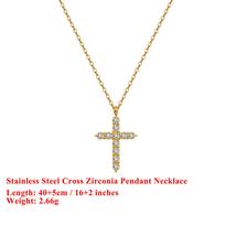 EFFIE QUEEN Stainless Steel 18k Gold Cross Zirconia Pendant Necklace Religious Jewelry for Women Anniversary Casual Gift STKN16
