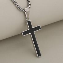 Stylish Cross Pendant Necklaces for Men Boys,Black Stainless Steel Cross Collars,Cool Punk Prayer Jewelry Gifts 50cm
