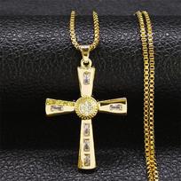 New Luxury Shinny Zircon Cross Pendant Necklace for Women Men Stainless Steel Clavicle Chain Choker Necklaces Party Jewelry Gift