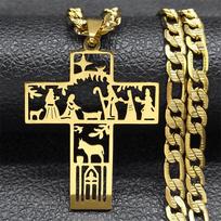 Fashion Unique Cross Pendant Christian Necklace for Men Women Stainless Steel Gold Color Prayer Baptism Necklaces Jewelry Gifts