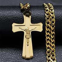 Hip Hop Cross Necklace Chain for Men Stainless Steel Jesus Pendant Gold Plated Prayer Crucifix Necklaces Jewelry collana uomo