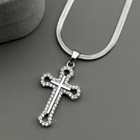 Christian Zircons Jesus Cross Copper Pendant Necklace for Women Men Gold Color Stainless Steel Snake Chain Amulet Jewelry Gift