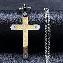 The Lord's Prayer Cross Bible Spainsh Verse Ncklace Stainless Steel Jesus Bible Catholic Believer Necklace cordao masculino