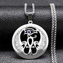 Ankh Cross Key of Life Necklace for Women Men Stainless Steel Silver Color Blue Crystal Eye of Horus Necklaces Jewelry N8074S02