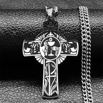 The Christian Faith Cross Pendant Necklace for Women Men Stainless Steel Eucharist Holy Communion Cross Necklaces Jewelry Gifts