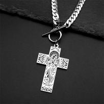 Catholic Virgin Mary Our Lady of Guadalupe Cross Pendant Necklace Women Men Gold Color Stainless Steel Hip Hop Chain Jewelry