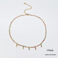 Colored Stone Cross Necklace - Gold Titanium Steel Women's Clavicle Chain, Elegant Ins Style Jewelry