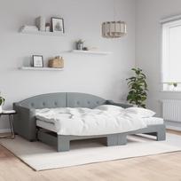 Vidaxl Sofa Rozsuwana Z Materacami, Jasnoszara, 90X190 Cm, Tkanina
